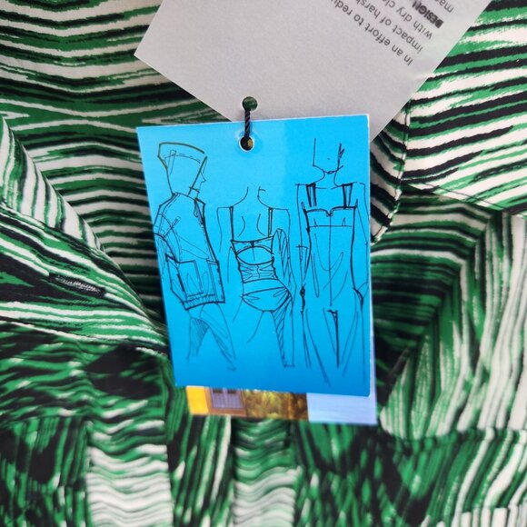 New with Tags! Derek Lam Green & White Wood Grain Pattern Shirt Dress Size L - Picture 9 of 10